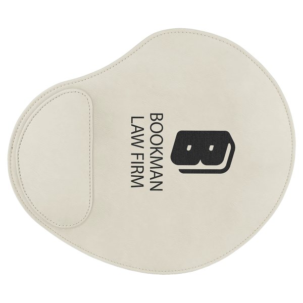 9" x 10 1/4" White Engraved Faux Leather Mouse Pad - White