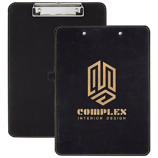 9" x 12 1/2" Black/Gold Engraved Faux Leather Clipboard - Black/Gold