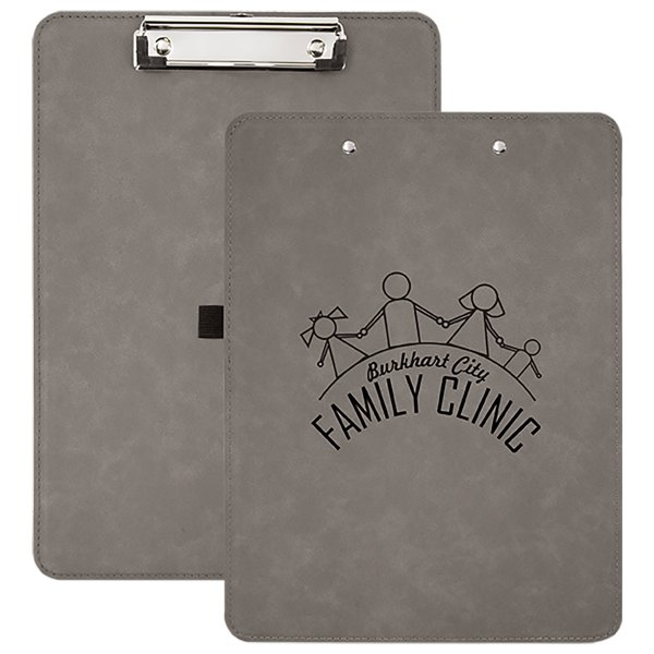 9" x 12 1/2" Gray Engraved Faux Leather Clipboard - Gray
