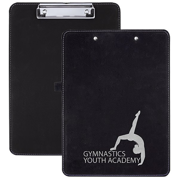 9" x 12 1/2" Black/Silver Engraved Faux Leather Clipboard - Black/Silver