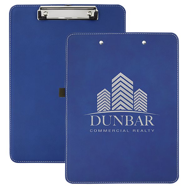 9" x 12 1/2" Blue/Silver Engraved Faux Leather Clipboard - Blue