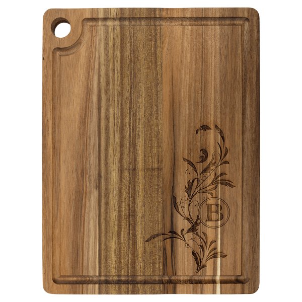 11 1/2" x 8 3/4" Acacia Cutting Board with Drip Ring and Corner Hole - woodgrain