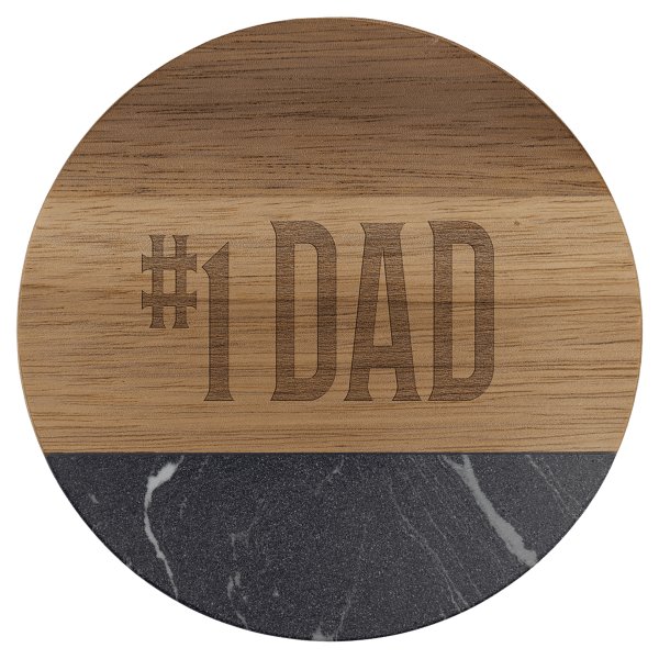 4" Acacia with Black Marble Accent Round Coaster - Woodgrain/Black