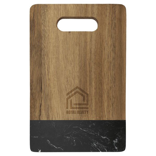 9" x 6" Acacia with Black Marble Accent Rectangle Cutting Board with Handle - Woodgrain/Black