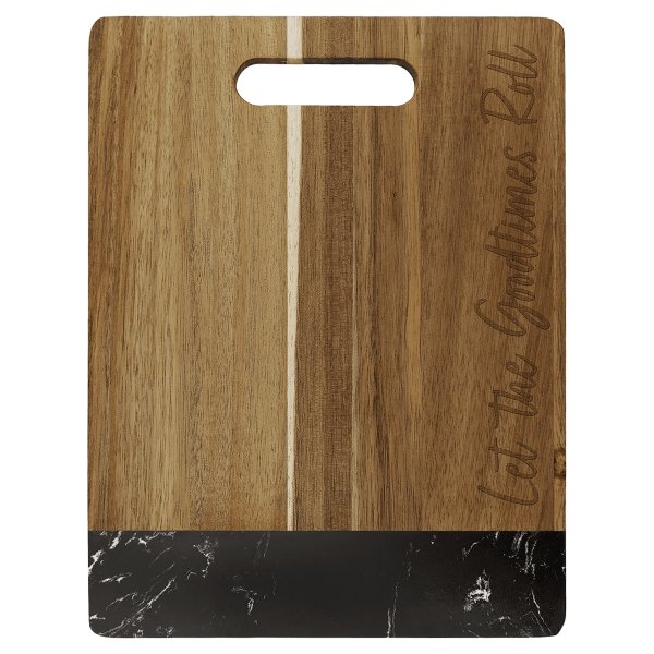 11 1/2" x 8 3/4" Acacia with Black Marble Accent Rectangle Cutting Board with Handle - Woodgrain/Black