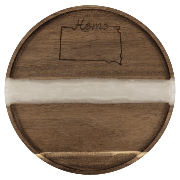 11 3/4" x 3/4" Acacia with White Pearl Resin Round Serving Tray - woodgrain/white