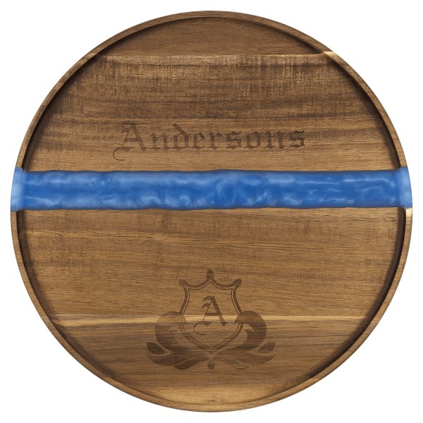 16" x 3/4" Acacia with Blue Pearl Resin Round Serving Tray - Woodgrain/Blue