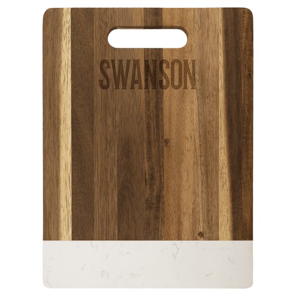 11 1/2" x 8 3/4" Acacia with White Marble Accent Rectangle Cutting Board with Handle - Woodgrain/White