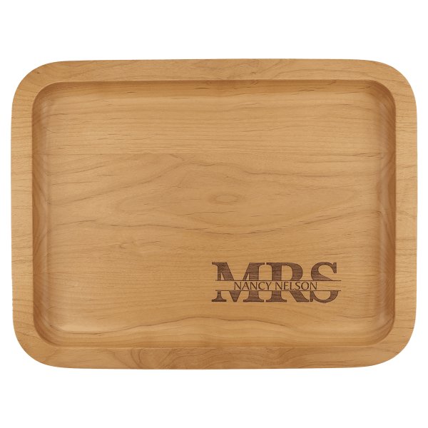 13 5/8" x 10 5/8" Alder Tray with 9" x 12" Recessed Center - Natural Woodgrain