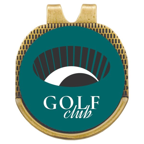 Antique Gold Hat Clip with Custom Printed Golf Ball Marker - Gold