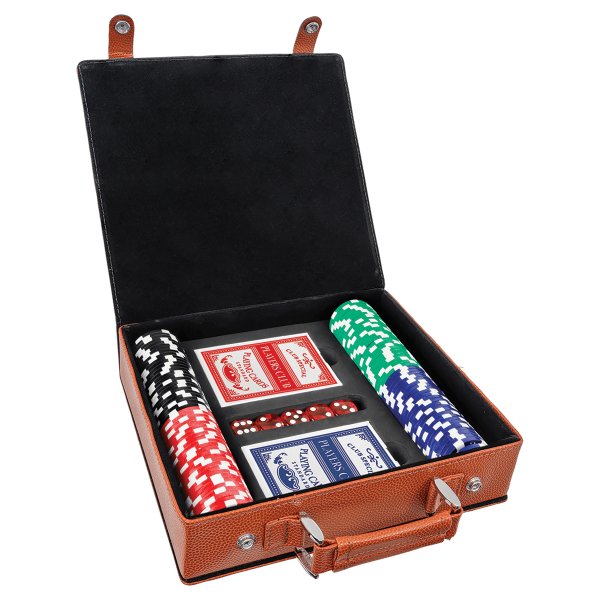 Basketball Engraved Faux Leather 100 Chip Poker Set - Orange