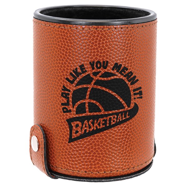 Basketball Engraved Faux Leather Dice Cup with 5 Dice - Orange