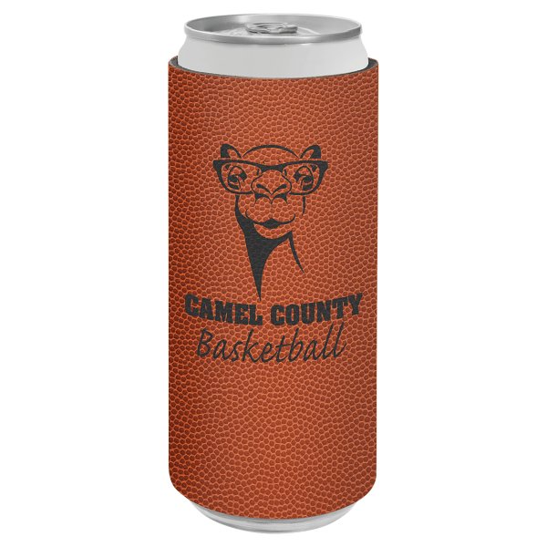 Basketball Engraved Faux Leather Slim Beverage Holder - Orange