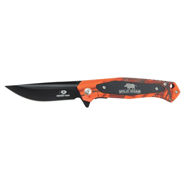 Bison River 4 1/2" Orange Camo Everyday Carry Knife with Custom Engraved Black Anodized Aluminum Plate- Official Mossy Oak Country Roots Camo Pattern - Orange Camo