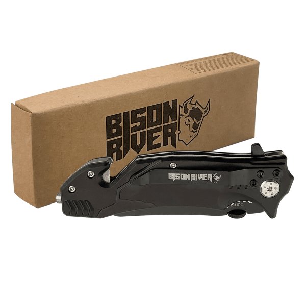 Bison River 4 1/2" Black Rescue Knife - Black