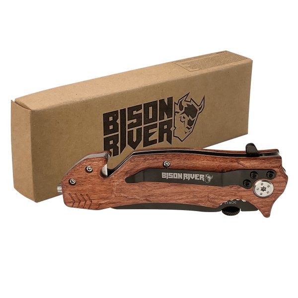 Bison River 4 1/2" Wood Rescue Knife - Woodgrain
