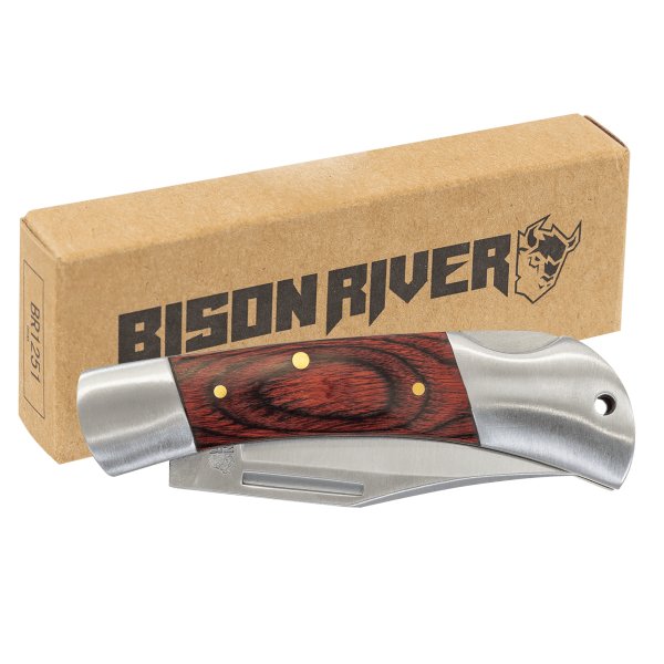 Bison River 3 1/2" Wood Folding Knife - Woodgrain/silver