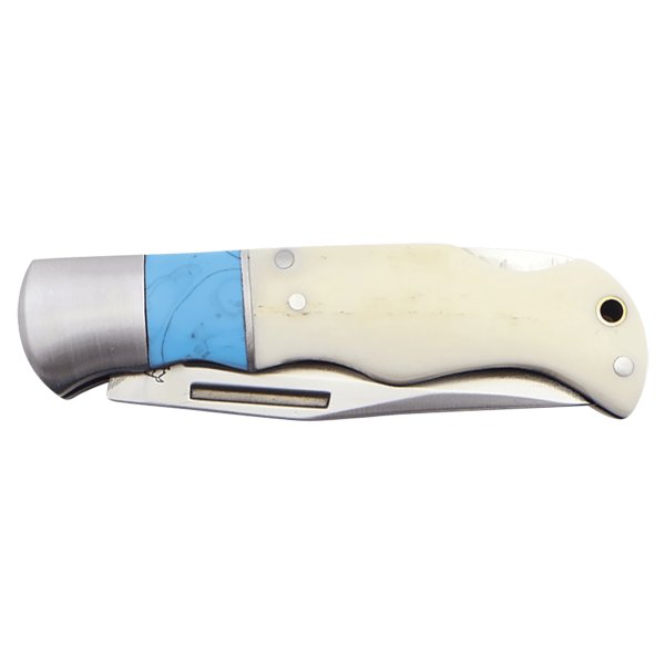Bison River 3 1/2" Blue/Bone Folding Knife - Blue/Bone/Silver
