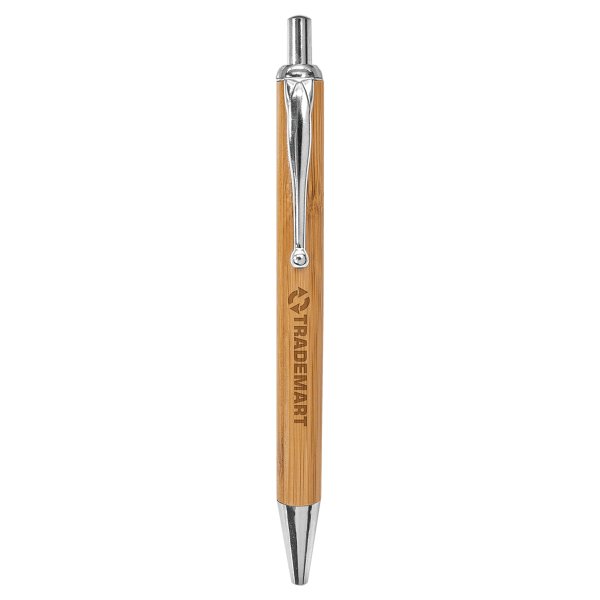 Bamboo with Silver Trim Custom Engraved Pen - Bamboo/Silver