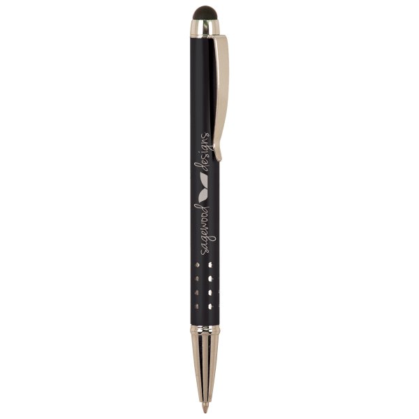 Black with Silver Trim Custom Engraved Pen with Stylus - Black/Silver