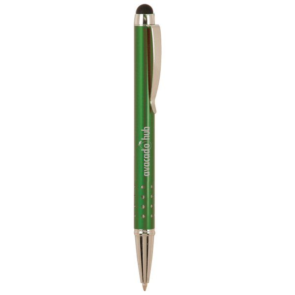 Green with Silver Trim Custom Engraved Pen with Stylus - Green/Silver