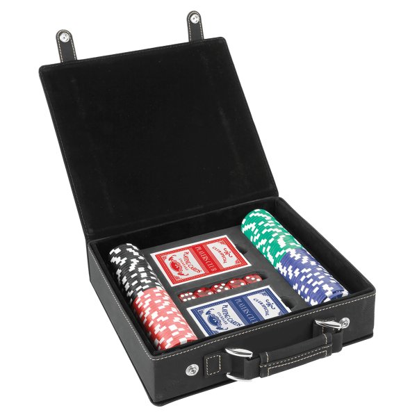 Black/Gold Engraved Faux Leather 100 Chip Poker Set - Black/Gold