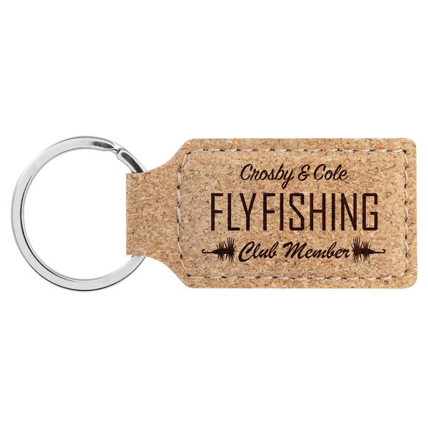 2 3/4" x 1 1/4" Cork Rectangle Keychain - Light Brown