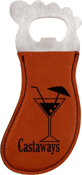 Rawhide Engraved Faux Leather Foot Shaped Bottle Opener with Magnet - Rawhide/Black/Silver