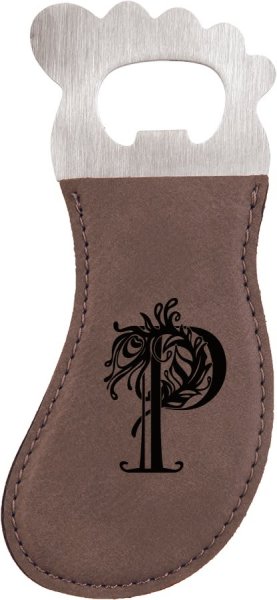 Gray Engraved Faux Leather Foot Shaped Bottle Opener with Magnet - Gray/Black/Silver