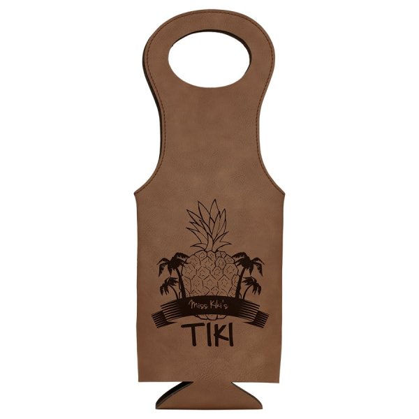 Dark Brown Engraved Faux Leather Wine Bag - Dark Brown
