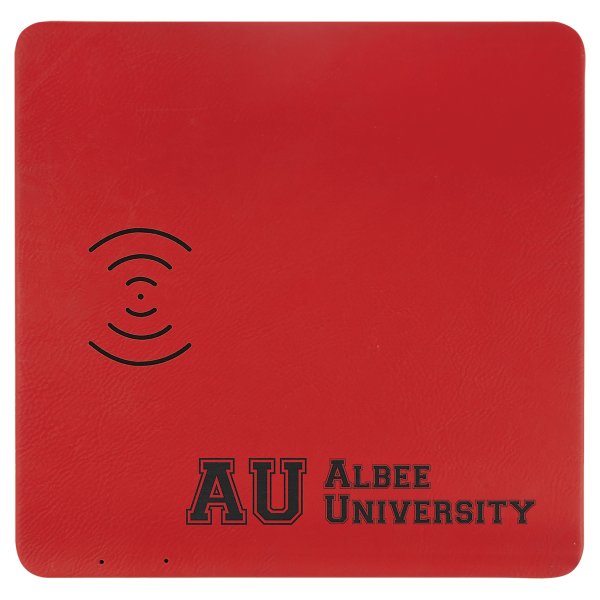 8" x 8" Red Engraved Faux Leather Phone Charging Mat - Red