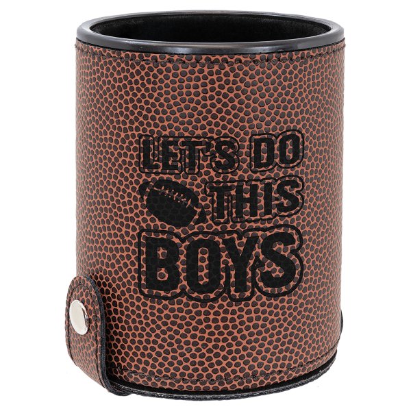 Football Engraved Faux Leather Dice Cup with 5 Dice - Brown