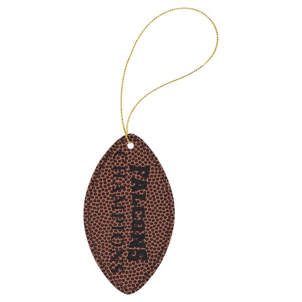 Football Engraved Faux Leather Ornament with Gold String - Brown