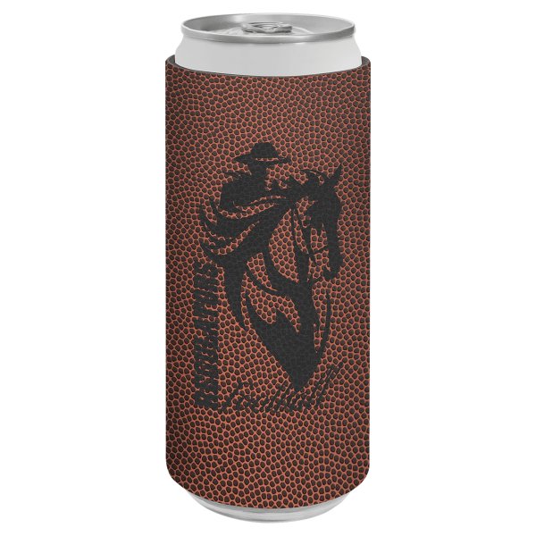 Football Engraved Faux Leather Slim Beverage Holder - Brown