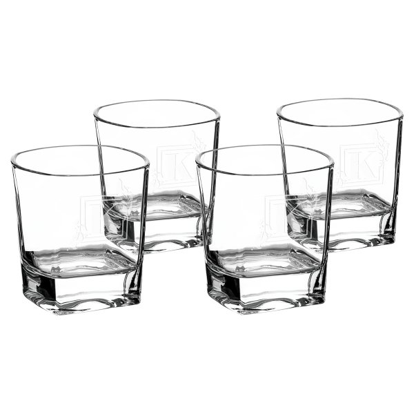 Four Polar Camel 8 oz. Rectangle Rocks Glasses in Black Gift Box with Printed Paper Sleeve - Clear