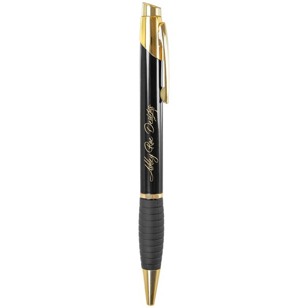 Gloss Black Brass Ballpoint Pen with Gripper - Black