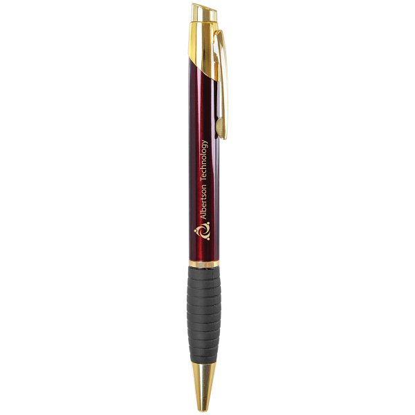 Gloss Burgundy Brass Ballpoint Pen with Gripper - Burgundy