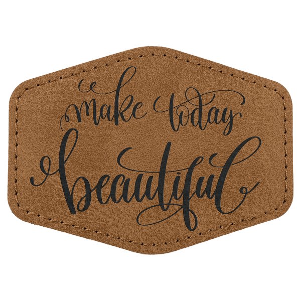 Hex Patch with Kota Pro Adhesive - Engraved Faux Leather, Creekside Collecttion 3 1/2" x 2 1/2", Medium Brown - Medium Brown