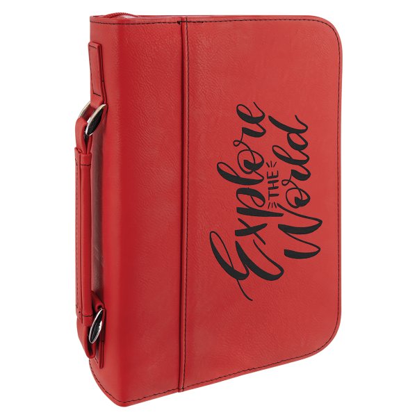 7 1/2" x 10 3/4" Red Leatherette Book/Bible Cover with Handle and Zipper - Red