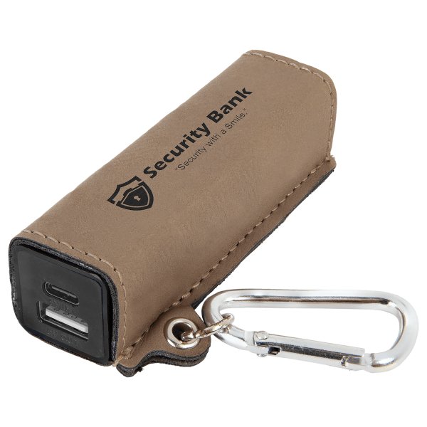 Light Brown Engraved Faux Leather 2200 mAh Power Bank with USB-C Cord - Light Brown