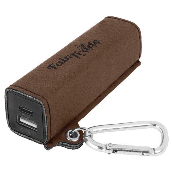 Dark Brown Engraved Faux Leather 2200 mAh Power Bank with USB-C Cord - Dark Brown
