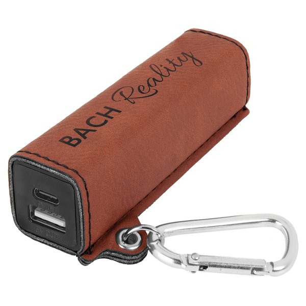 Rawhide Engraved Faux Leather 2200 mAh Power Bank with USB-C Cord - Rawhide
