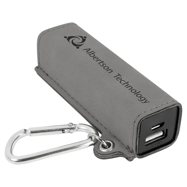 Gray Engraved Faux Leather 2200 mAh Power Bank with USB Cord - Gray