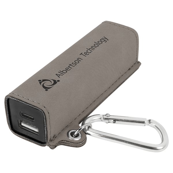 Gray Engraved Faux Leather 2200 mAh Power Bank with USB-C Cord - Gray