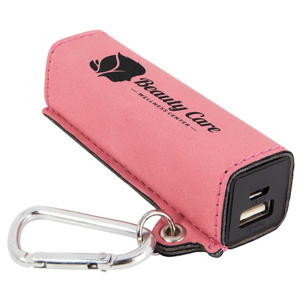 Pink Engraved Faux Leather 2200 mAh Power Bank with USB Cord - Pink