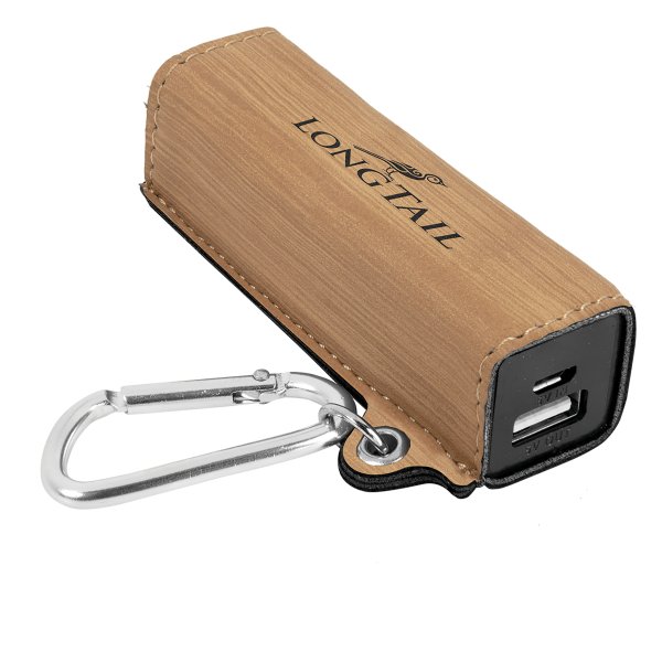 Bamboo Engraved Faux Leather 2200 mAh Power Bank with USB Cord - Bamboo