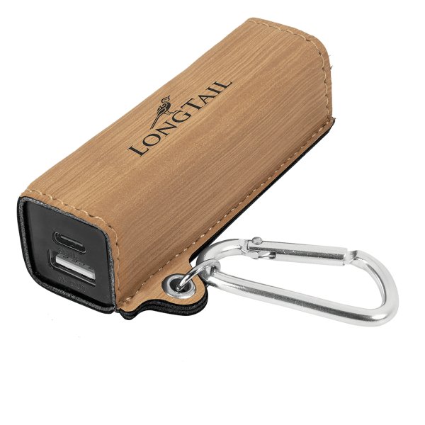 Bamboo Engraved Faux Leather 2200 mAh Power Bank with USB-C Cord - Bamboo