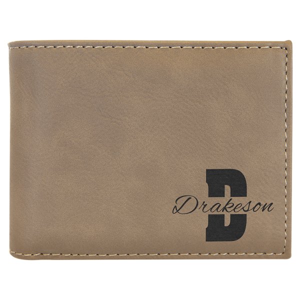 Light Brown Engraved Faux Leather Bi-Fold Wallet w/Flip  ID Display - Light Brown