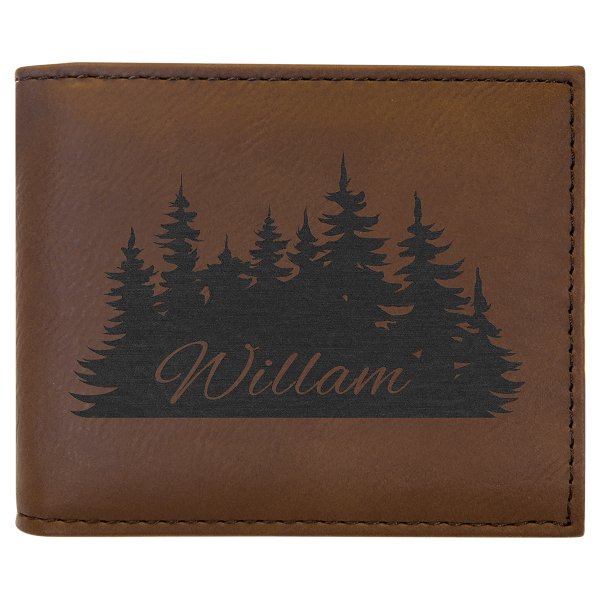 Dark Brown Engraved Faux Leather Bi-Fold Wallet w/Flip  ID Display - Dark Brown