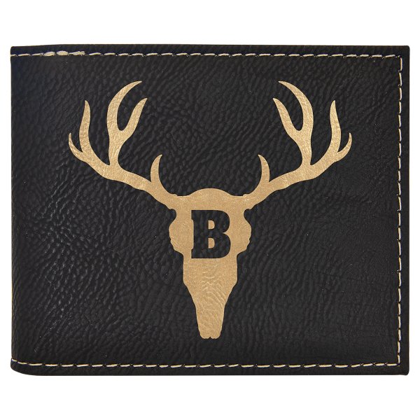 Black/Gold Engraved Faux Leather Bi-Fold Wallet w/Flip  ID Display - Black